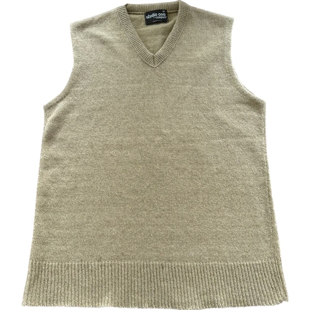 VTG 70s Studio One By Campus Tan Knit V-Neck Sweater Vest Med USA Made Unisex
